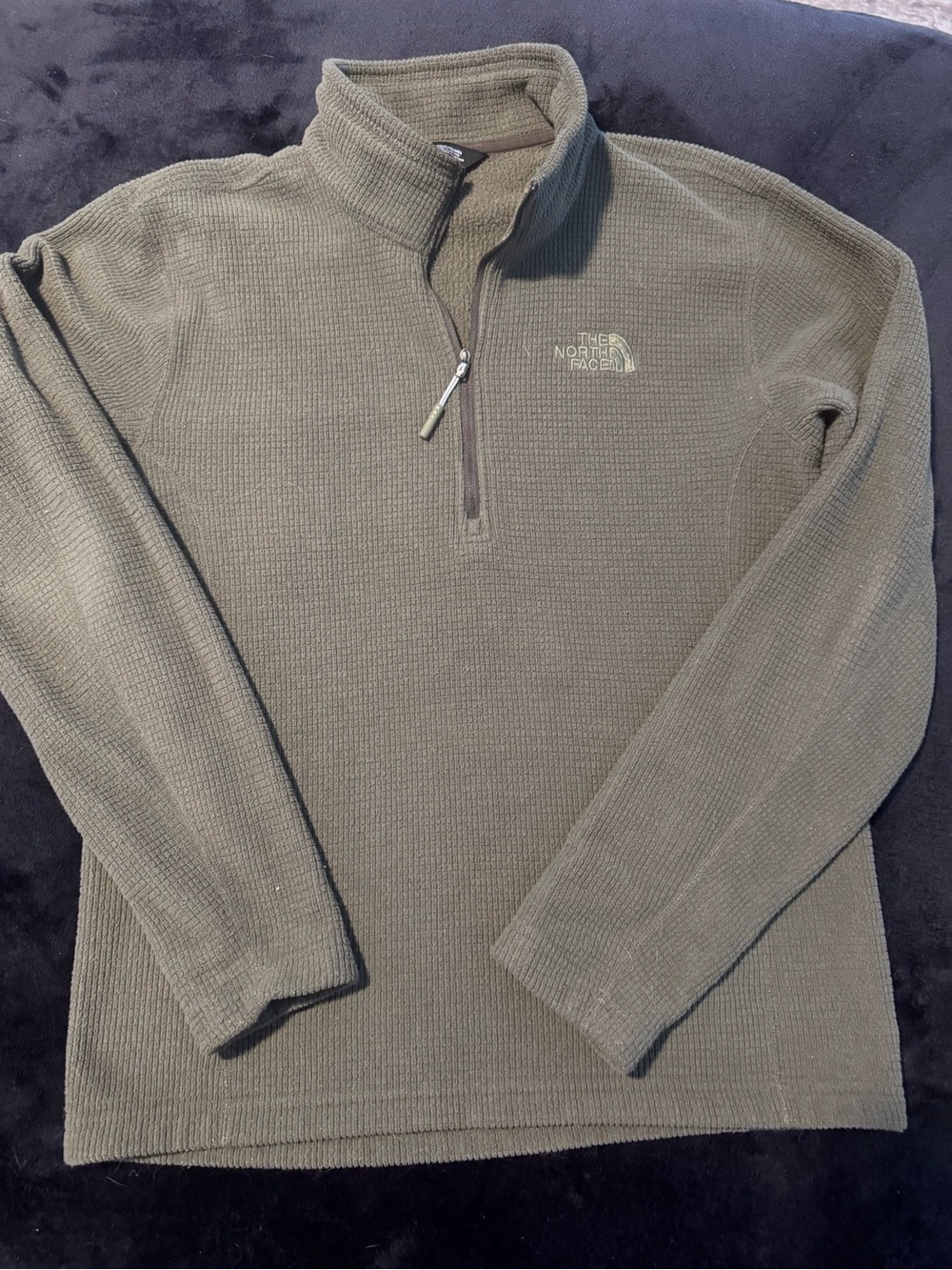 The North Face Sweater Mens S 1/4 Zip Army Green Waffle Knit